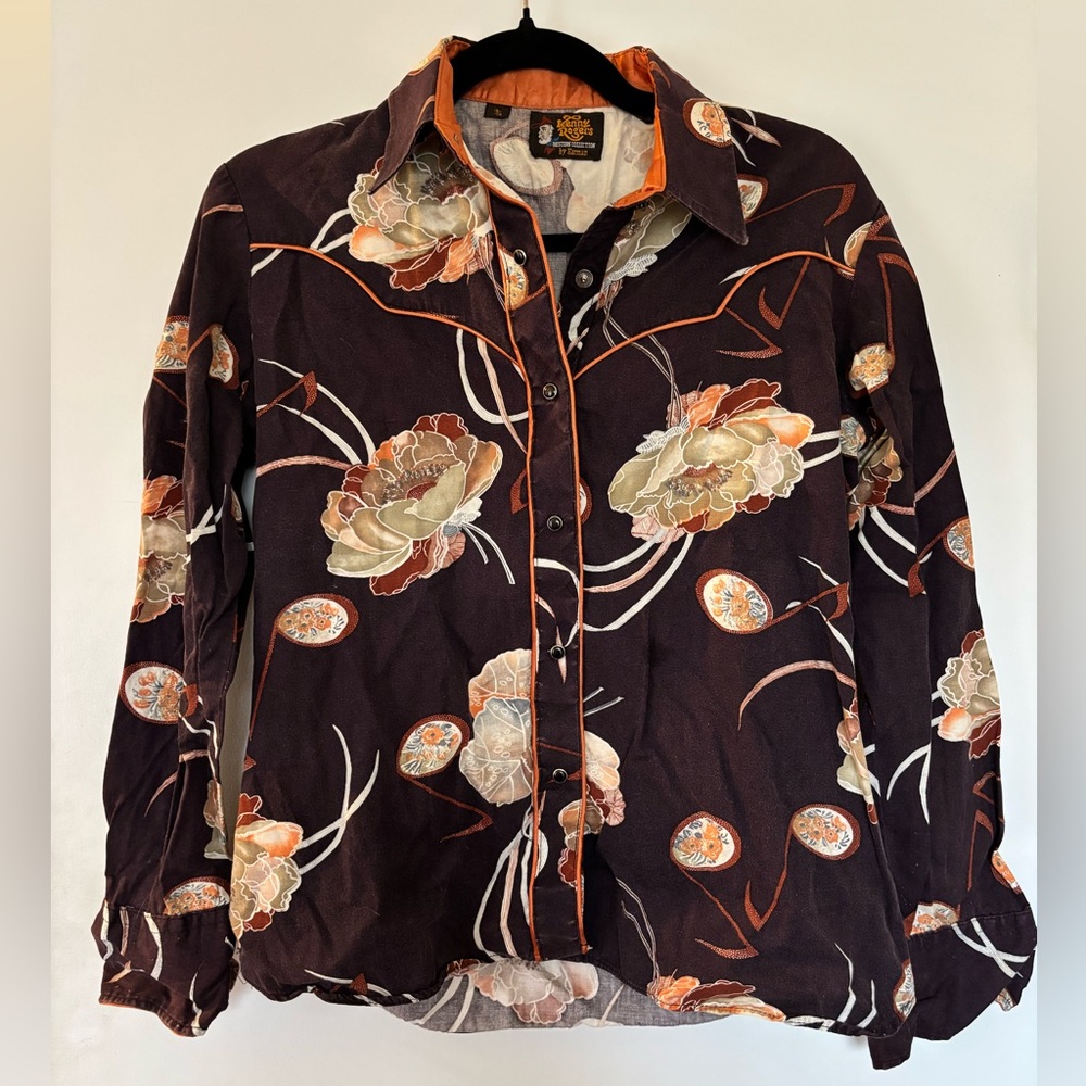 Kenny Rogers Floral Button-Up Western Shirt with Orange Accents
